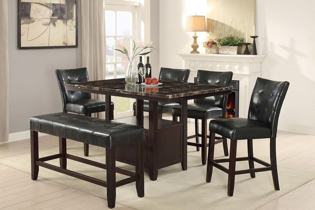 Counter Height 1pc Bench Dining Room Black Faux Leather Cushion Tufted Seat Wooden Base Comfort Seat Kitchen Dining - Grand Goldman Shop