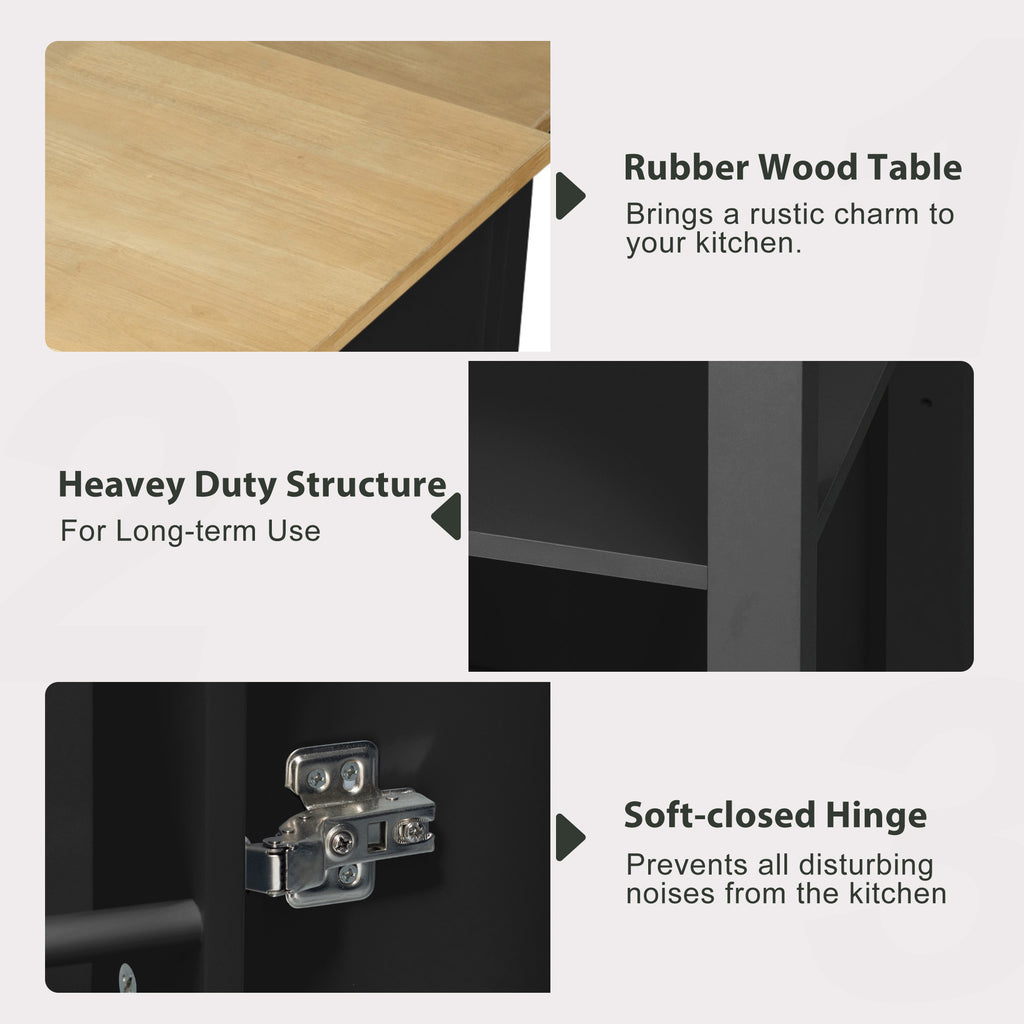 K&K 47 inch Kitchen Island with Extendable Dining Table, Rubber Wood Veneer Kitchen Table with Internal Storage Rack, Power Outlet, Kitchen island with Storage 2 Drawers 2 Cabinet, Black - Grand Goldman Shop
