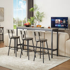 Long Bar Table Set with 3 PU Upholstered Bar Stools, Industrial Bar Table and Chairs for Kitchen Breakfast Table, Living Room, Banquet Hall, Rustic Gray and Black, 63″L x15.7'W x 37.5'H - Grand Goldman Shop