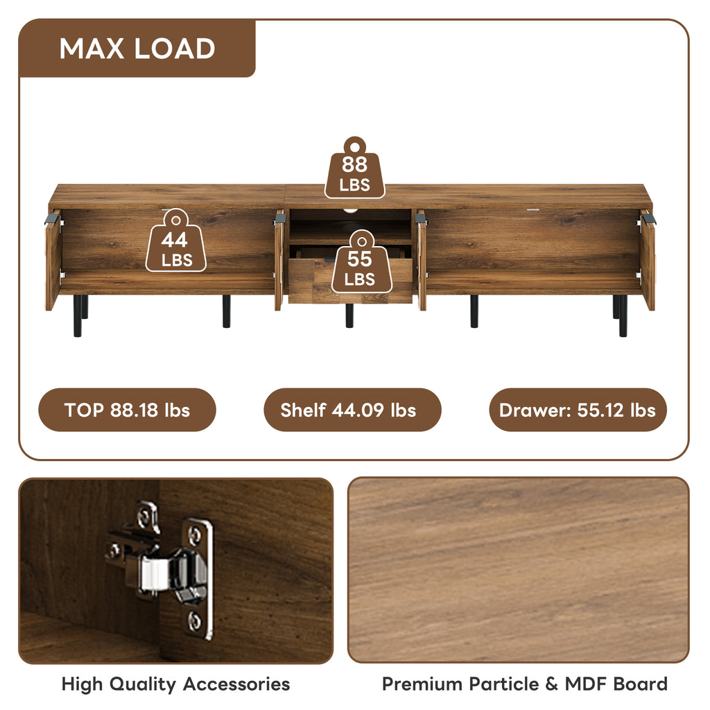 Natural Wood TV Stand for 85 75 65 Inch TV, L-Shaped Handle Entertainment Console with Storage, 78' Long - Grand Goldman Shop