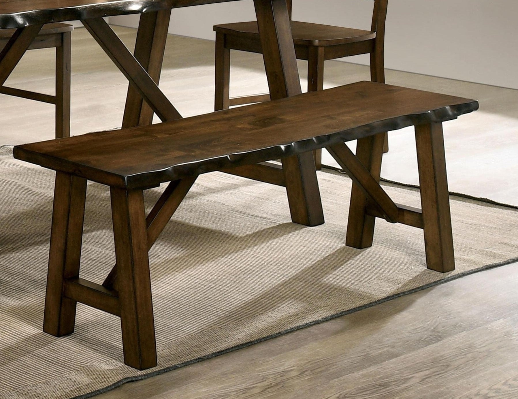 Rustic Walnut Finish 1pc Bench Only Live Edge Design Distressed Wood Seat Dining Room Furniture Solid wood Bench - Grand Goldman Shop