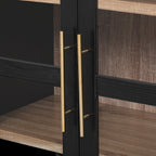 K&K 71' Tall Arched Kitchen Pantry Cabinet with 2 Large Drawers, Modern Farmhouse Kitchen Storage Cabinets with Adjustable Shelves, Glass Door, Wood Versatile Cupboard for Kitchens, Dining Room, Black - Grand Goldman Shop