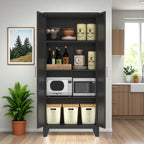 61'' 2 Shapely Doors Cabinet, Metal Storage Cabinet with Doors and Adjustable Shelves, for Bedroom, Living Room(Black) - Grand Goldman Shop