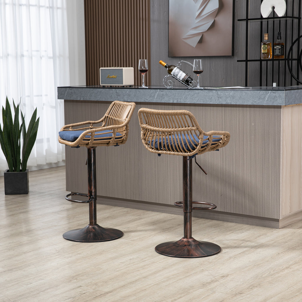 COOLMORE Modern Swivel Bar Stools Set of 2 Adjustable Counter Height Chairs with Footrest Blue Linen - Grand Goldman Shop