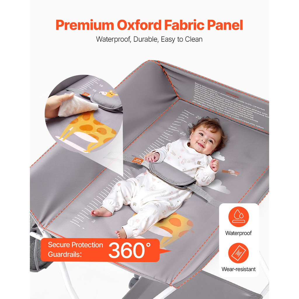 Foldable Baby Changing Diaper Station with Side Basket & Wheels Light Gray - Grand Goldman