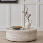 35.43'' Faux MARS Pattern Coffee Tables for Living Room Round Tea Faux Travertine Textured  table for Living Room, No Need Assembly. - Grand Goldman Shop
