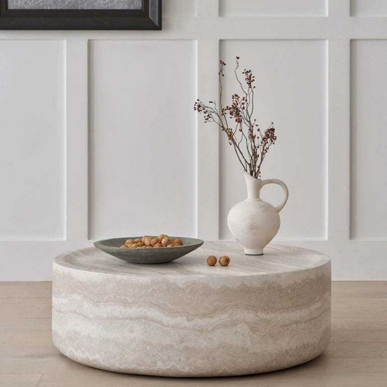 35.43'' Faux MARS Pattern Coffee Tables for Living Room Round Tea Faux Travertine Textured  table for Living Room, No Need Assembly. - Grand Goldman Shop