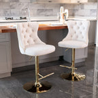 A&A Furniture,Golden Swivel Velvet Barstools Adjusatble Seat Height from 25-33 Inch,Modern Upholstered Bar Stools with Backs Comfortable Tufted for Home Pub and Kitchen Island,Beige,Set of 2 - Grand Goldman Shop