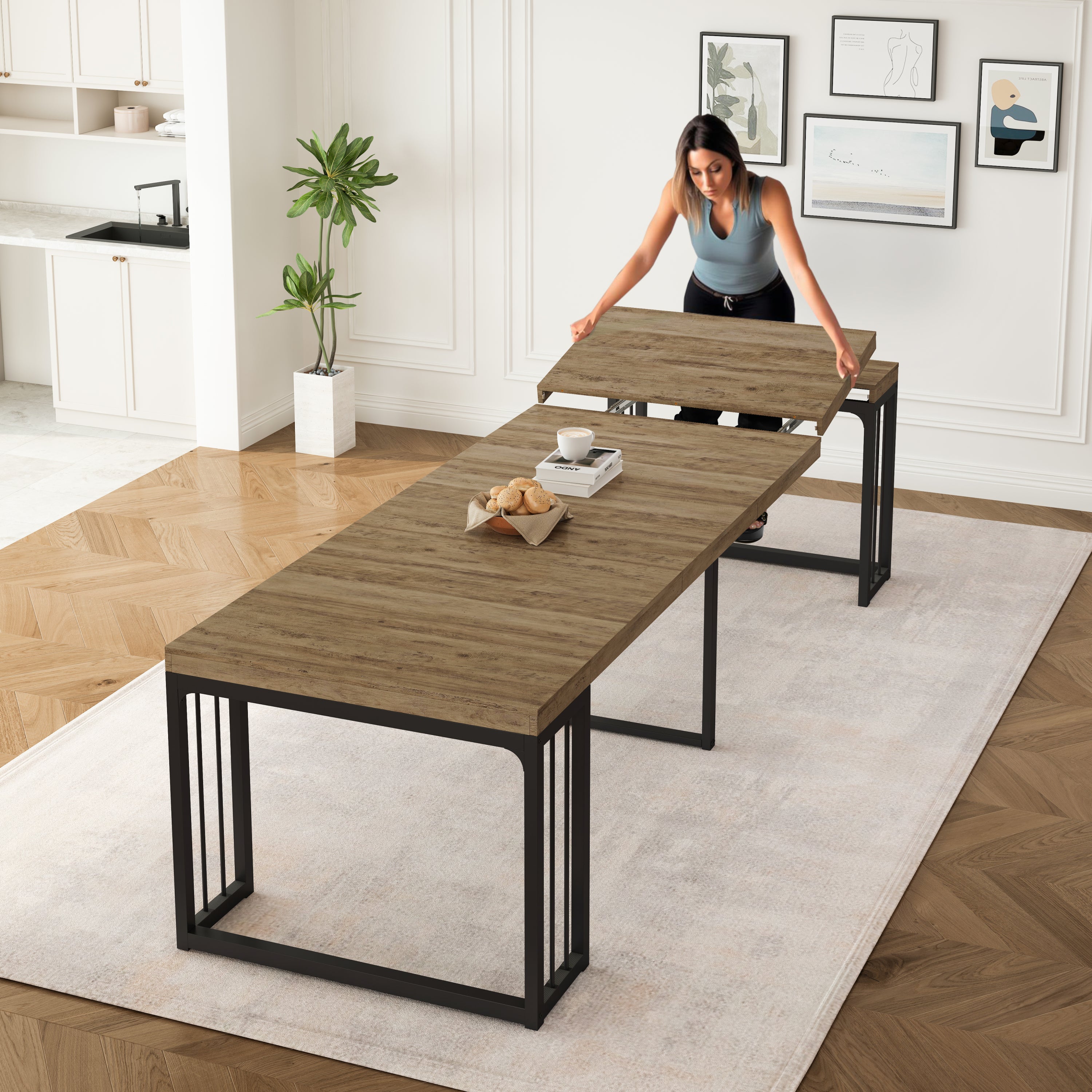 23.62'- 118'Modern Extendable Dining Table,Seats 2-10 People,,Space-Saving Wood Dining Table for Kitchen/Dining Room/Living Room,Perfect for Family Gatherings/Parties(Ancient Wood) - Grand Goldman Shop