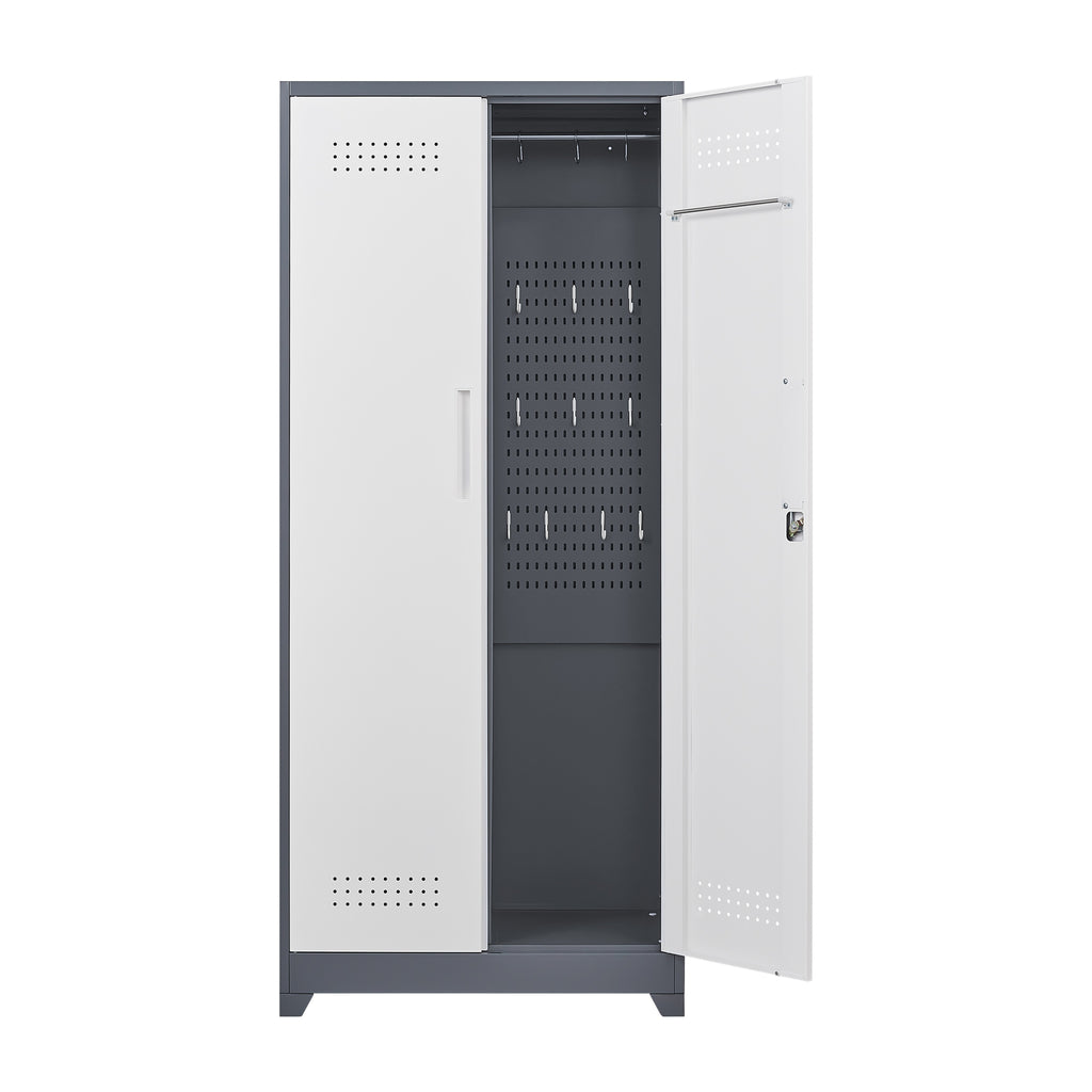 Gray Metal Lockers with Locking Doors, Adjustable Shelves, High Broom Tool Storage Cabinet, 72-Inch Kitchen, Office, Shop Org