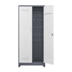 Gray Metal Lockers with Locking Doors, Adjustable Shelves, High Broom Tool Storage Cabinet, 72-Inch Kitchen, Office, Shop Org