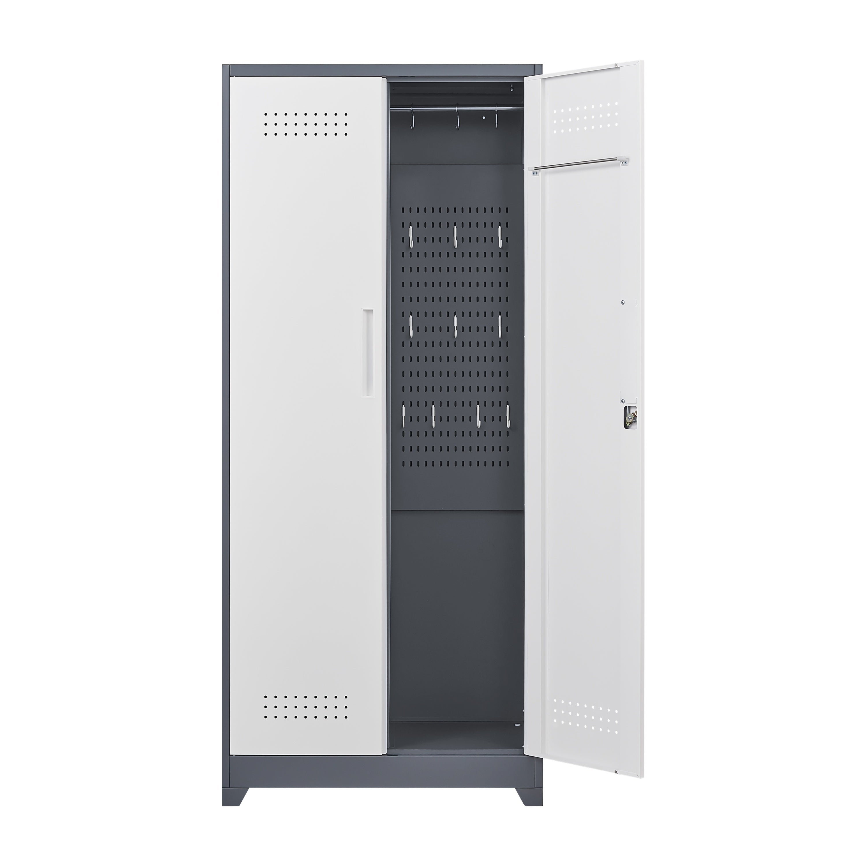 Gray Metal Lockers with Locking Doors, Adjustable Shelves, High Broom Tool Storage Cabinet, 72-Inch Kitchen, Office, Shop Org