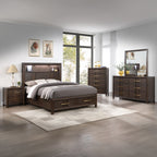 KENZO Modern King 5-Piece Storage Bedroom Set in Walnut Finish with LED Headboard, Bluetooth Speakers, USB Ports, Dresser, Mirror, Nightstand and Chest - Grand Goldman Shop