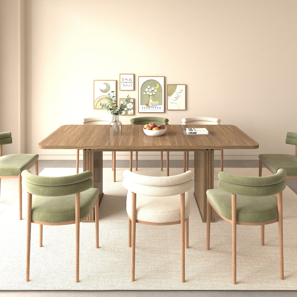 Modern Dining Table for 6-10 People, Wood Kitchen Table with Double Robust Pedestal, Wooden Dinner Table for Dining Room - Grand Goldman Shop