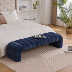 Modern Upholstered Armless Bed Bench, Channel Tufted Couch Daybed Chaise, Navy Chenille Ottoman Foot Stool, 69.7' Wide - Grand Goldman Shop