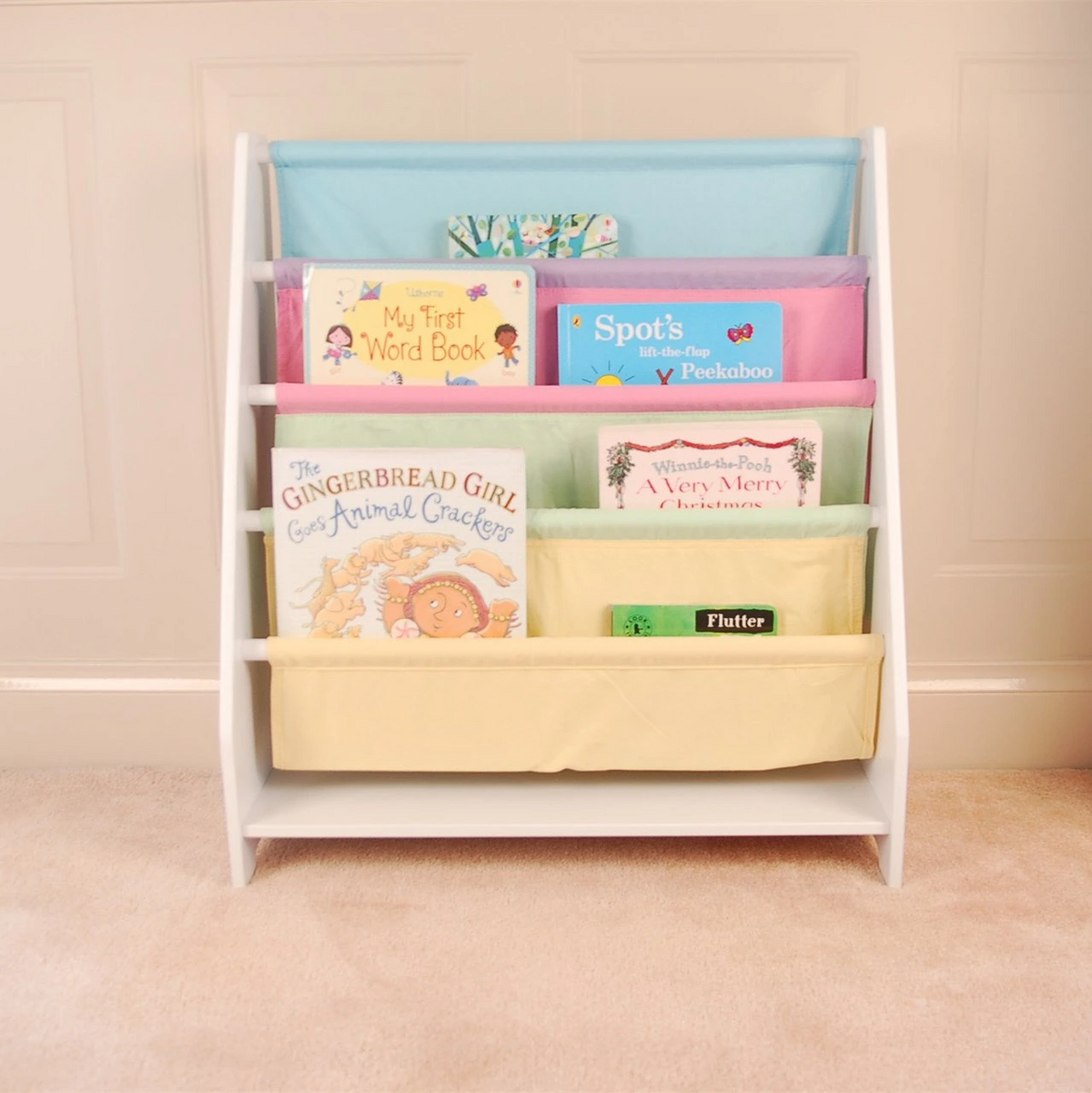 Kids Funnel Charlie White Kids Wooden Canvas Sling Magazine Bookcase | Premium Home Decor - Grand Goldman