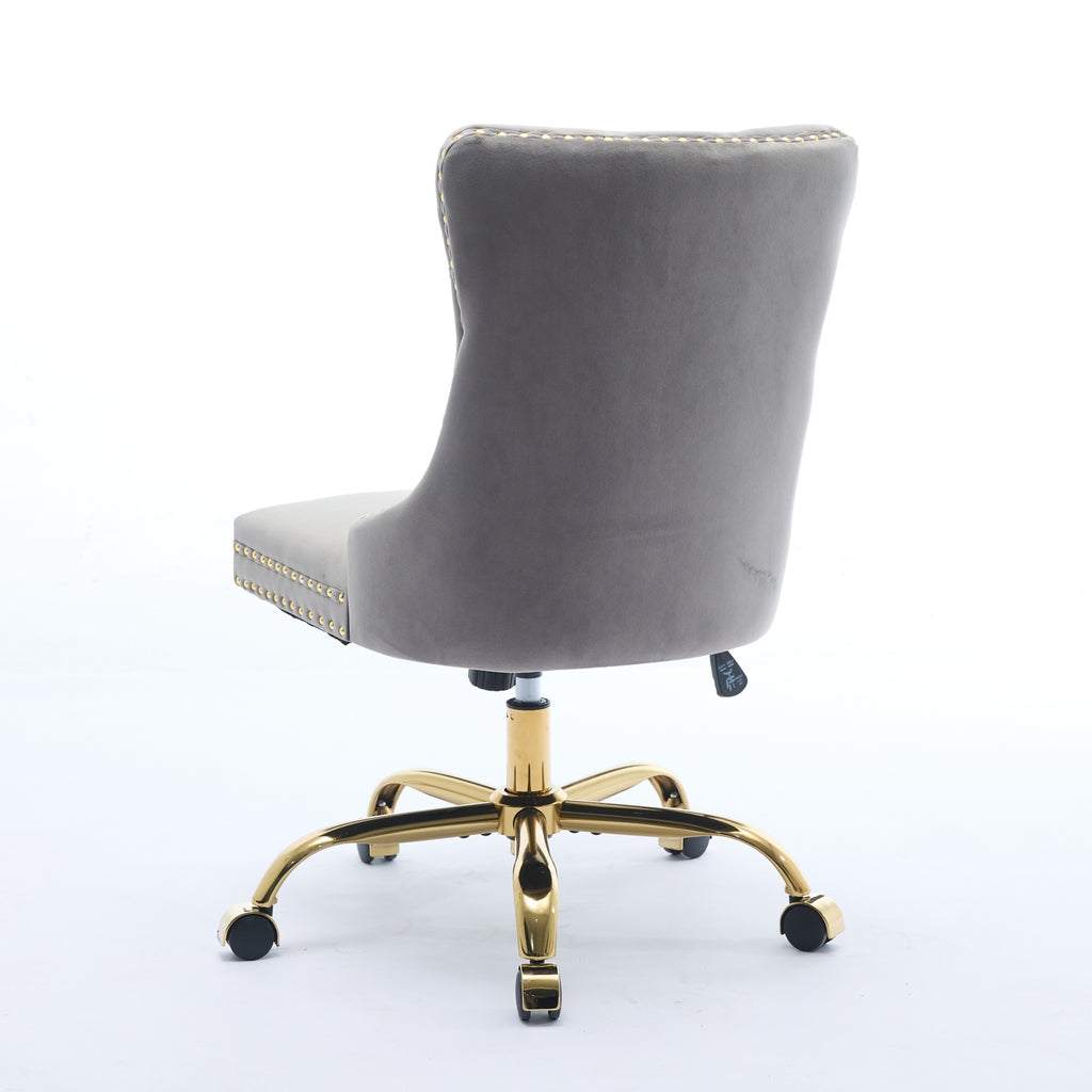 A&A Furniture Office Chair,Modern Velvet Upholstered Tufted Button Home Office Chair with Golden Metal Base,Adjustable Desk C