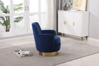 Velvet Swivel Barrel Chair, Swivel Accent Chairs Armchair for Living Room, Reading Chairs for Bedroom Comfy, Round Barrel Chairs with Gold Stainless Steel Base (Navy) - Grand Goldman Shop