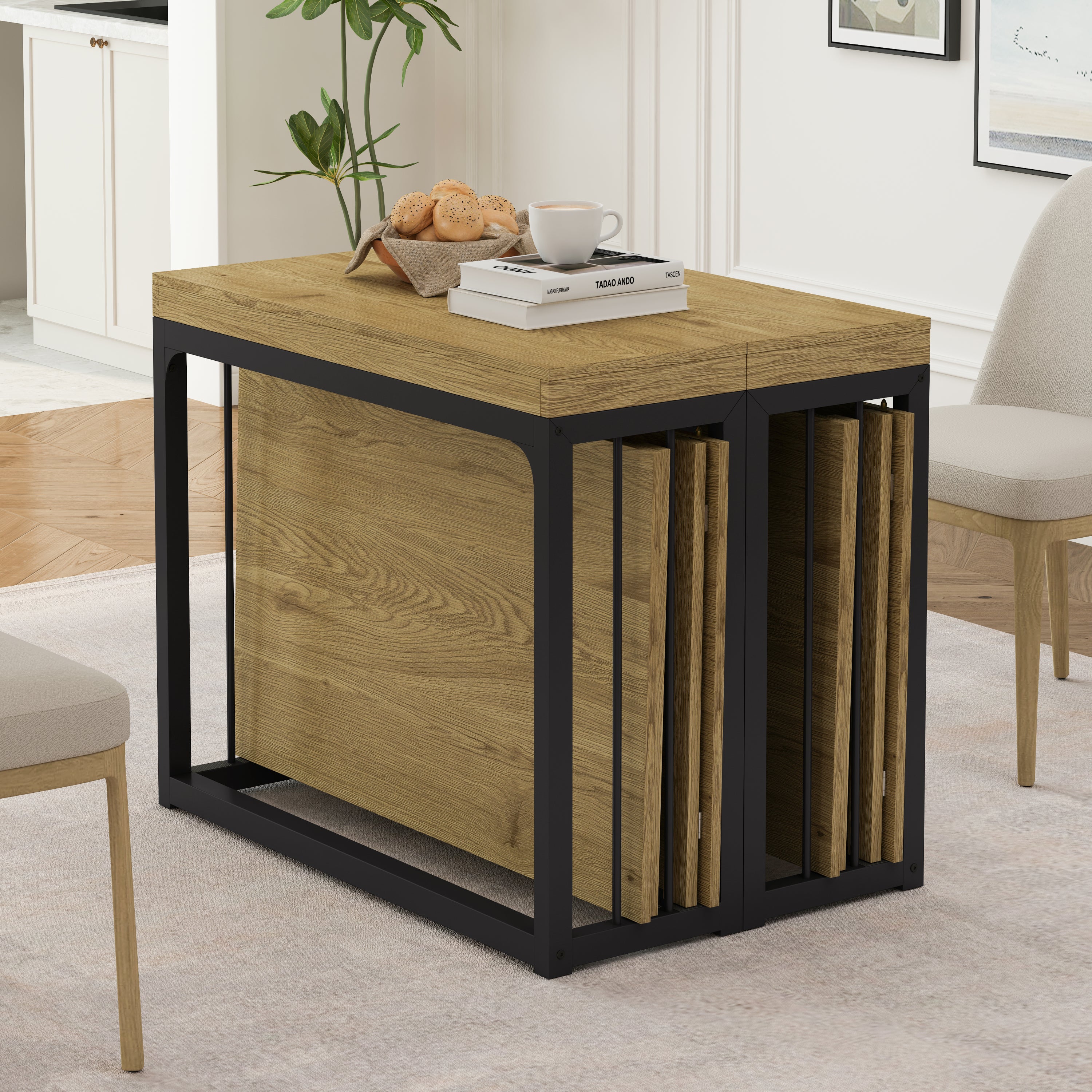 23.62' - 118' Stretching Length, Modern Extendable Dining Table,Seats 2-10 People,,Space-Saving Wood Dining Table for Kitchen/Dining Room/Living Room,,Perfect for Family Gatherings/Parties(Wild oak) - Grand Goldman Shop