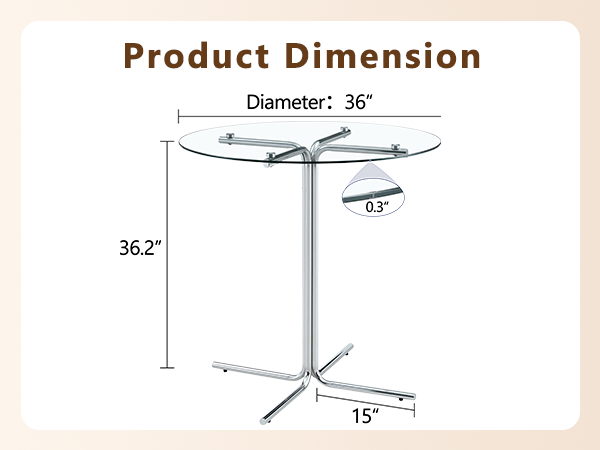 Round glass bar high table, 36 inch round bar table, tempered glass tabletop, sturdy silver chrome plated four column support, suitable for transparent round bar tables in small spaces, kitchens - Grand Goldman Shop