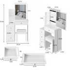 29.2' Small Space Left Bedside Cabinet Vanity Table + Cushioned Stool, Extra Large Right sliding mirror, Multi Layer High Capacity Storage, Practical Fashionable Dresser, EPA, GCC, UL Certificate - Grand Goldman Shop