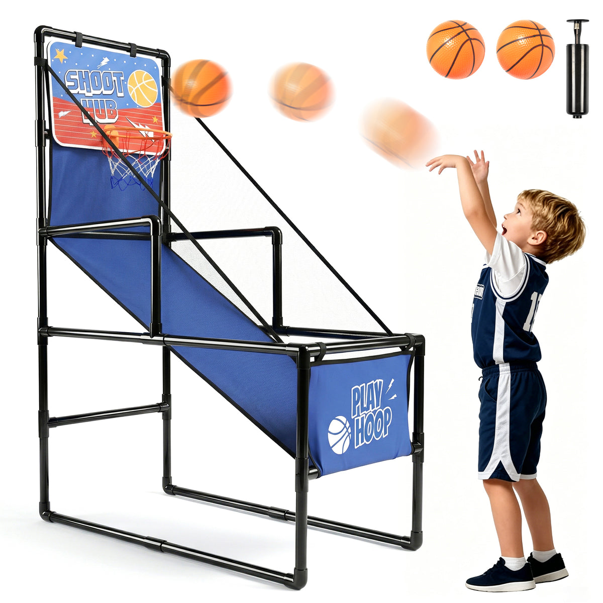 Kids Single Shot Basketball Arcade Game, Indoor Basketball Hoop with 2 Balls & Pump, Foldable Stand for Toddlers & Children |