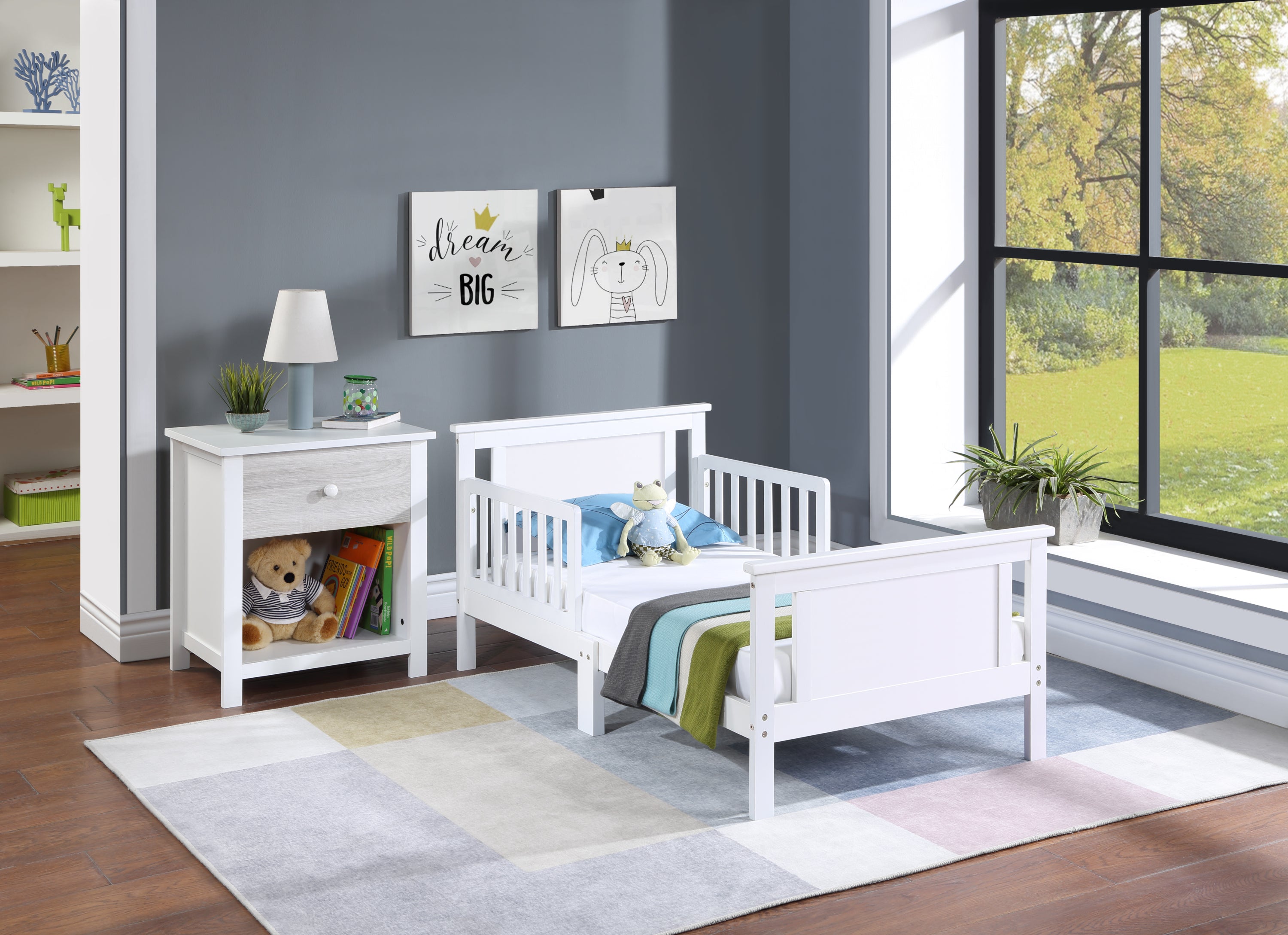 Connelly Reversible Panel Toddler Bed White/Rockport Gray | Premium Home Decor - Grand Goldman
