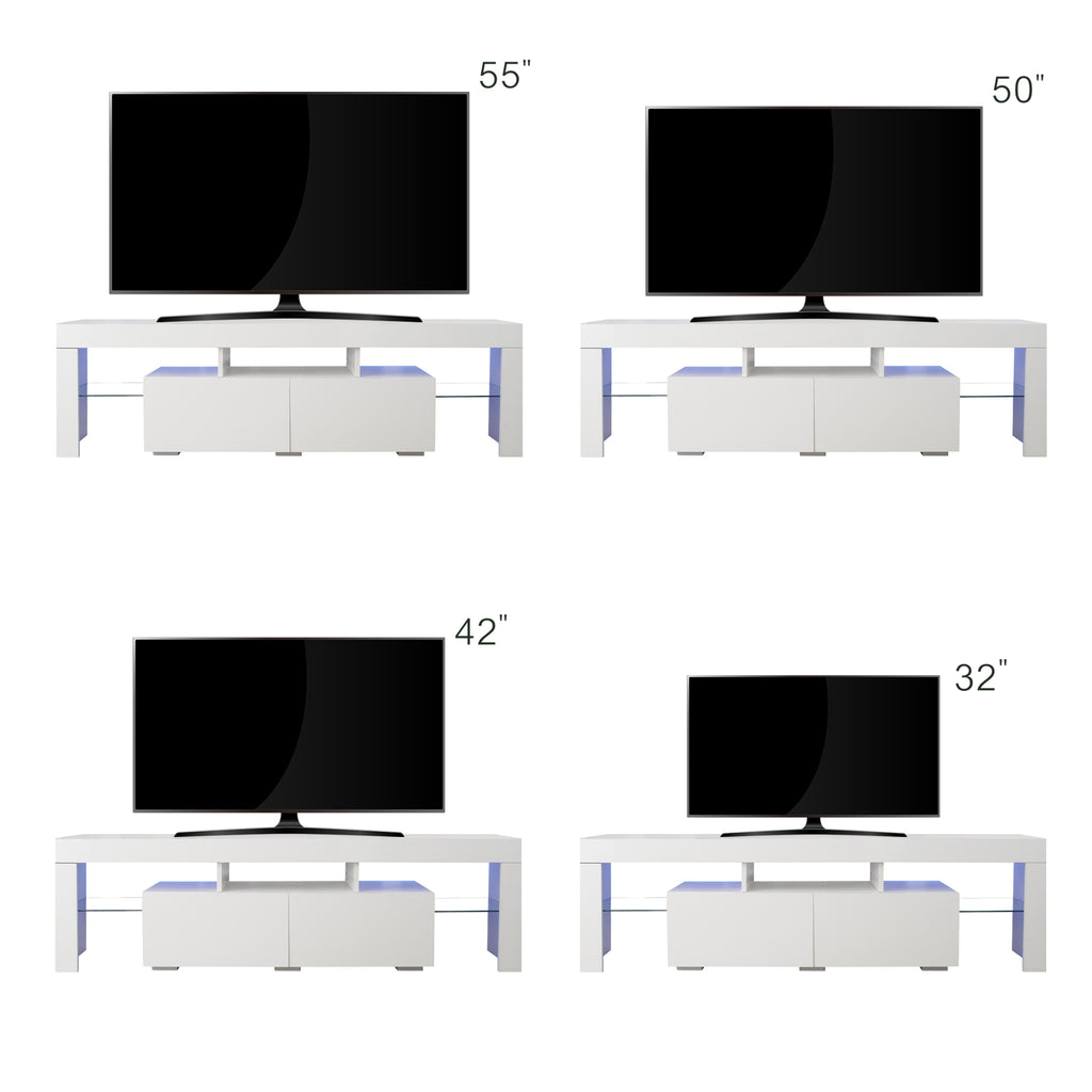 Modern White TV Stand, 20 Colors LED TV Stand w/Remote Control Lights - Grand Goldman Shop