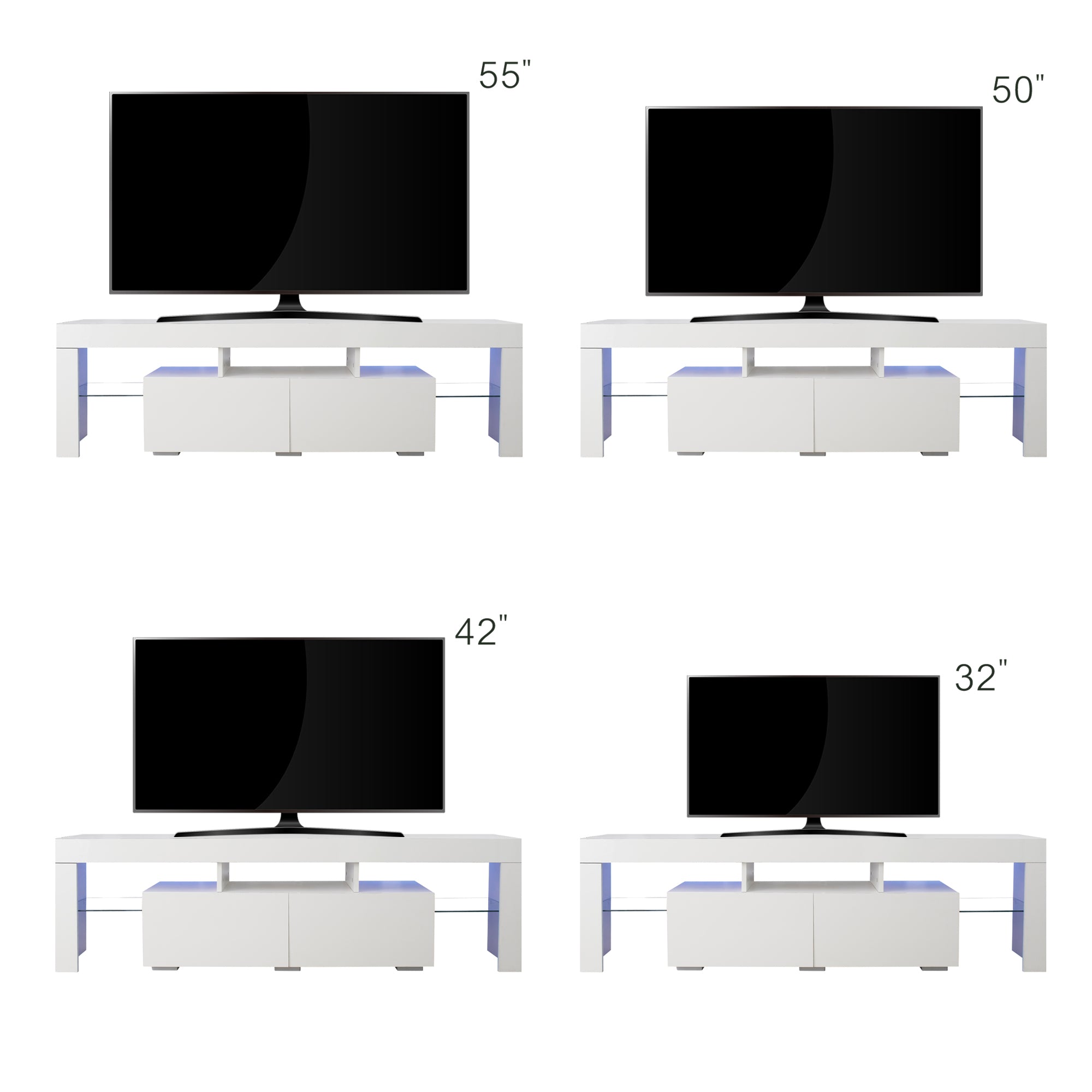 Modern White TV Stand, 20 Colors LED TV Stand w/Remote Control Lights - Grand Goldman Shop