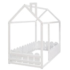 {Slats are not included}Twin Size Wood Bed House Bed Frame with Fence,for Kids,Teens, Girls,Boys {White}{OLD SKU:WF194274AAK} - Grand Goldman Shop
