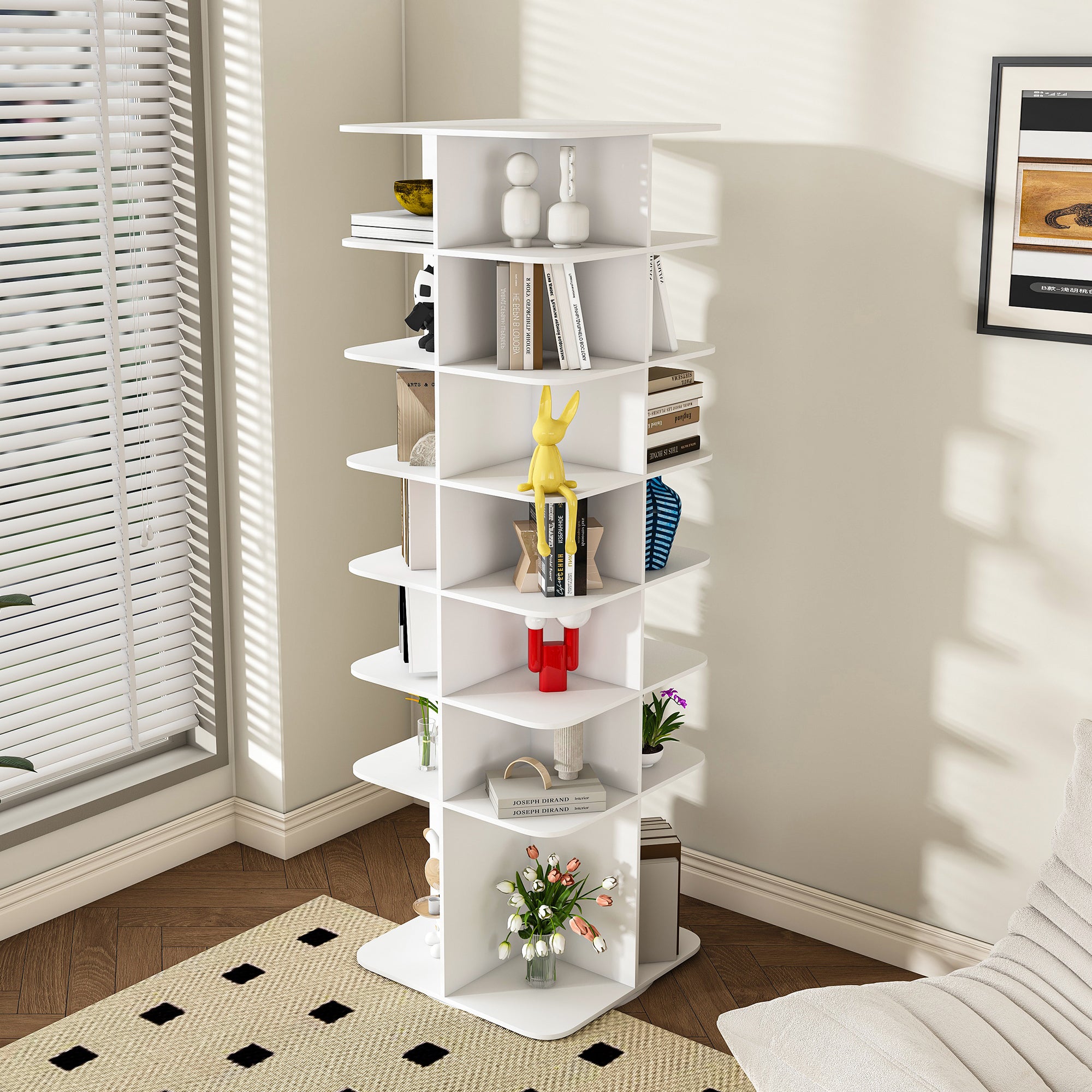 7-Tier Square Rotating Shoe Rack Tower with 360° Spinning Organizer, White - Grand Goldman Shop