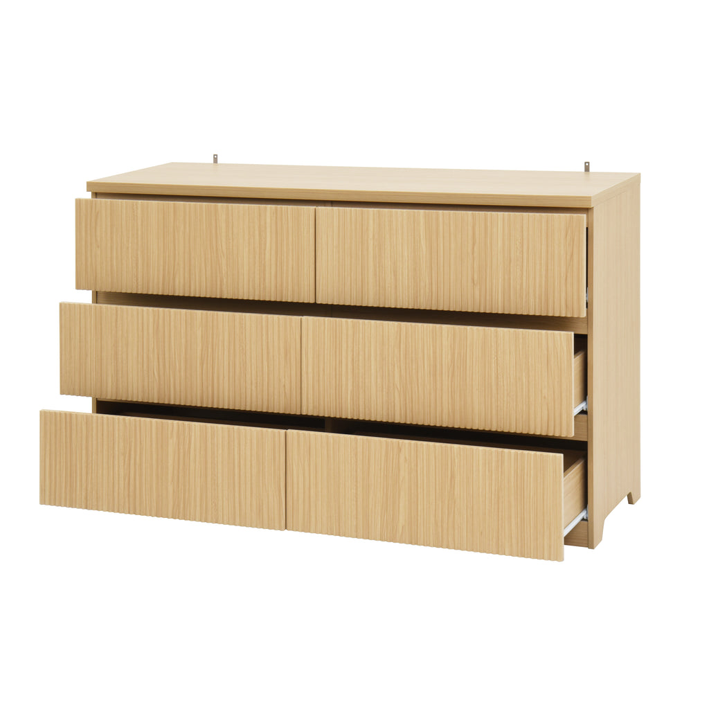 6 Drawer Storage Cabinet ,Dresser, Wood Storage Tower Clothes Organizer with Wavy drawer panel, Wide Chest of 6 Drawers, Large Storage Space for Bedroom, Hallway, Entryway Living Room Natural - Grand Goldman Shop