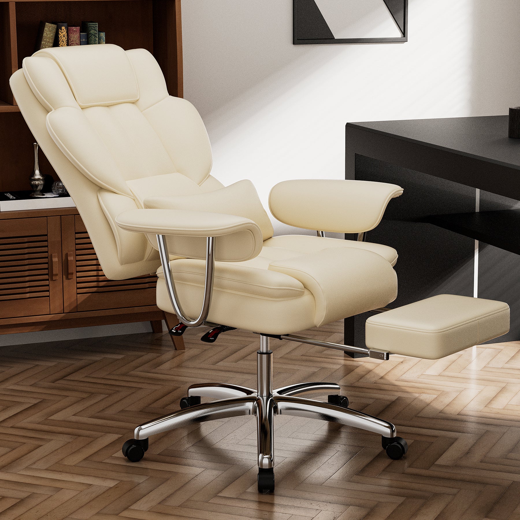 Office Chair, Big and Tall Executive Office Chair with Footrest, Leather Computer Chair, Ergonomic Reclining Chair High Back 