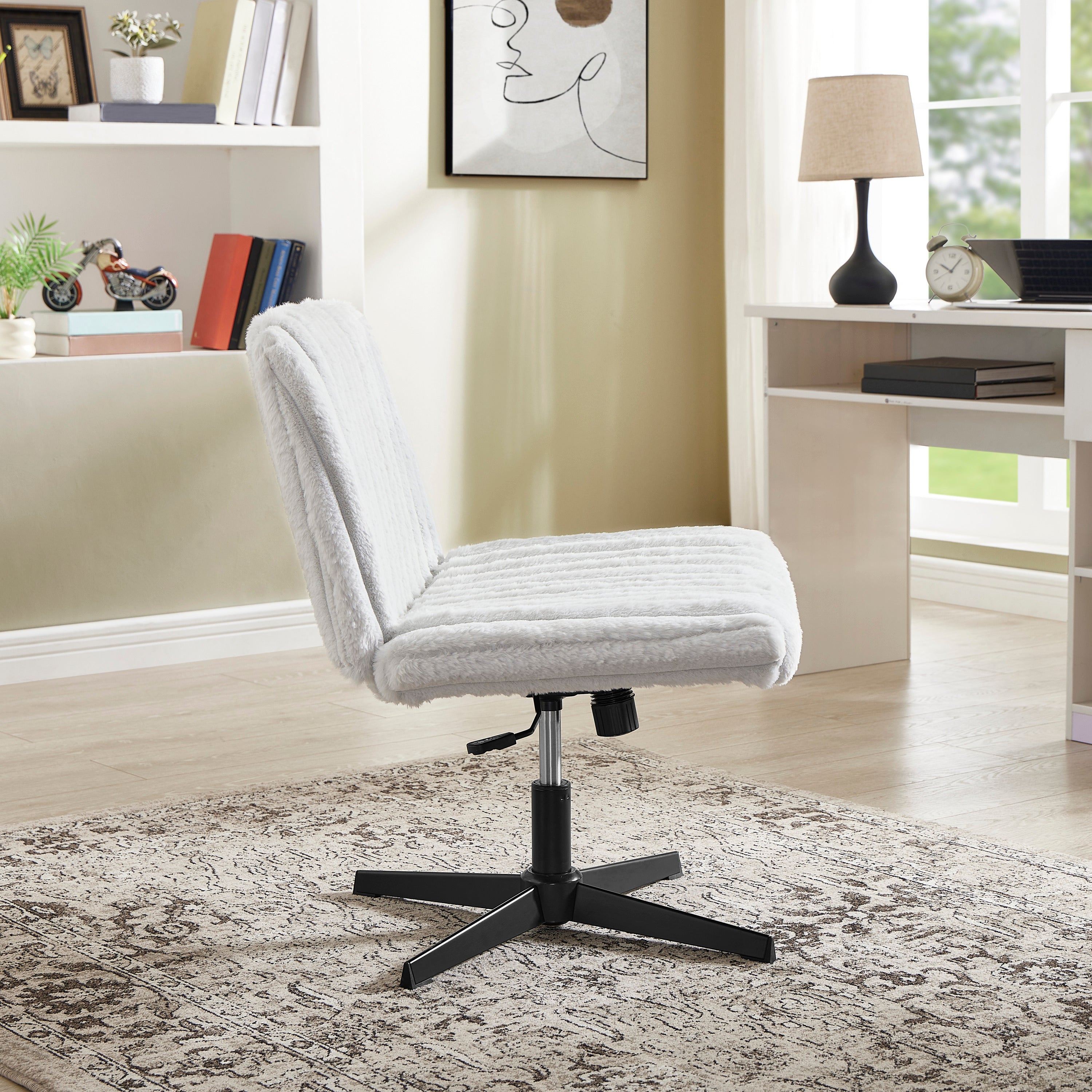 Blynn Adjustable Swivel Criss Cross Chair, Wide Seat Office Chair Vanity Chair, Gray | Premium Home Decor - Grand Goldman