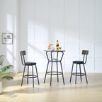 Rustic Brown Round Bar Table and Stool Set with Shelf, Upholstered Stool with Backrest, Metal & Wood, 24.17'W x 24.17'D x 36.02'H - Grand Goldman Shop