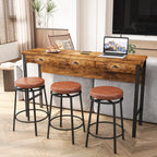 3-Drawer Long Dining Table Set with Power Outlets, Bar Kitchen Table Set with Circular PU Stools, Easy Assemble,Brown - Grand Goldman Shop