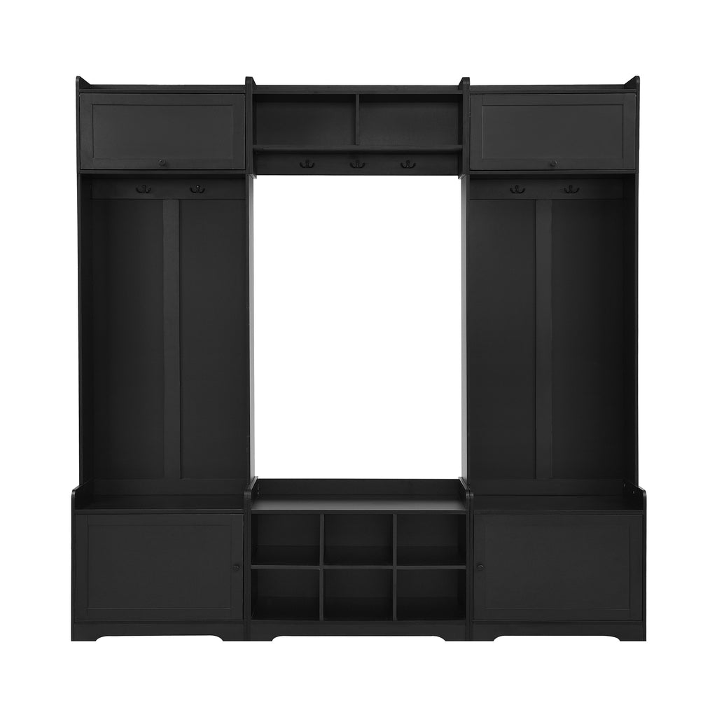 VIBE HAUS 79.1''Wide Modern Hall Tree with Shoe Storage, 4-in-1 Entryway Bench with 8 Cubbies, 7 Coat Hooks & Adjustable Shelf for Hallway, living room, Black - Grand Goldman Shop