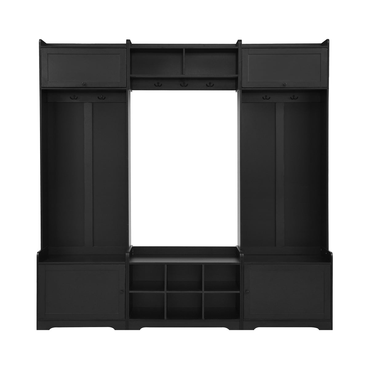 VIBE HAUS 79.1''Wide Modern Hall Tree with Shoe Storage, 4-in-1 Entryway Bench with 8 Cubbies, 7 Coat Hooks & Adjustable Shelf for Hallway, living room, Black - Grand Goldman Shop