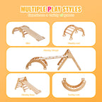 Pikler Triangle Set, 5 in 1 Toddler Climbing Toys Indoor Playground, Ramp, and Arch, Montessori Climbing Set with Triangle, M