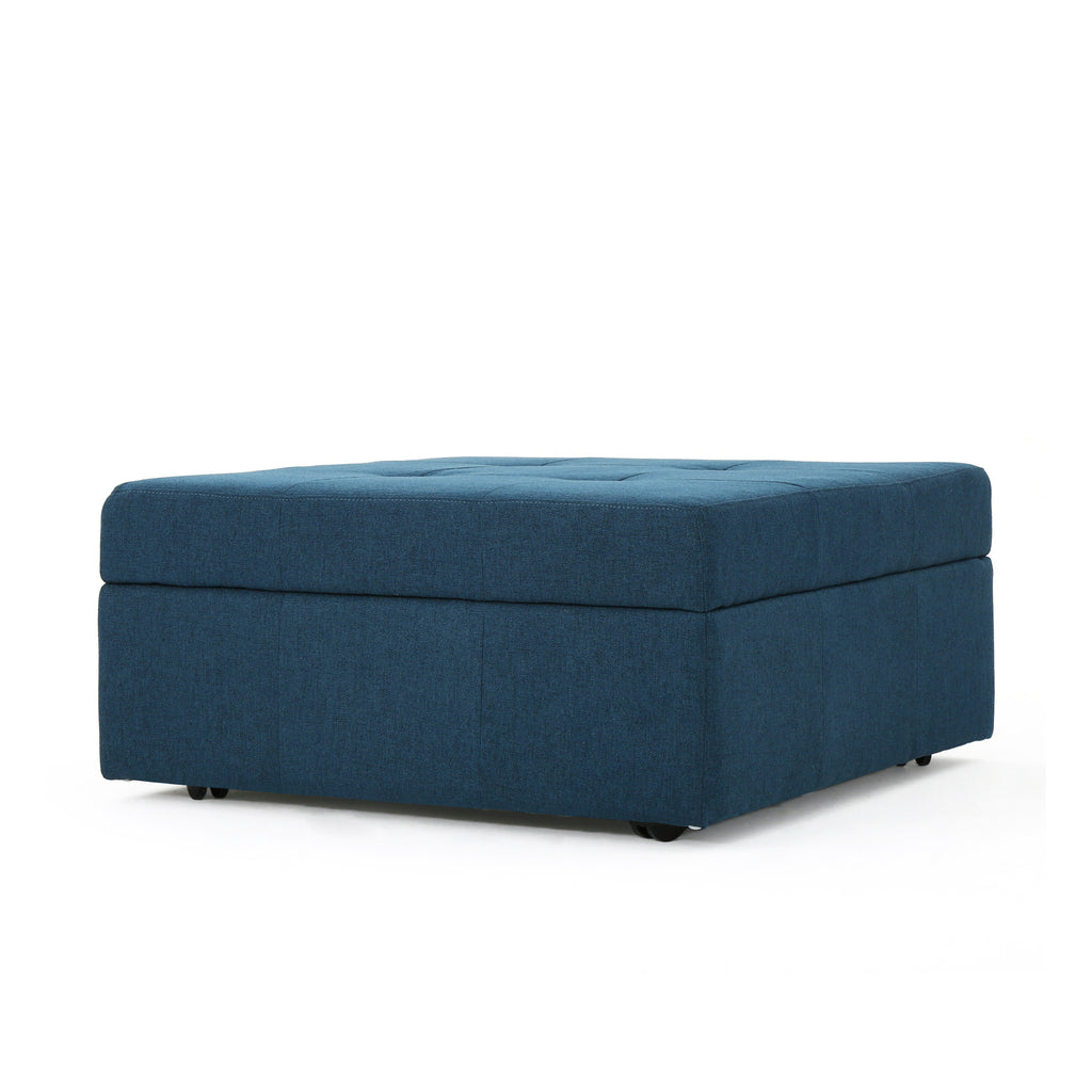 Flip-Top Ottoman with Tufted Waffle Stitch and Rolling Casters, Navy Blue - Grand Goldman Shop