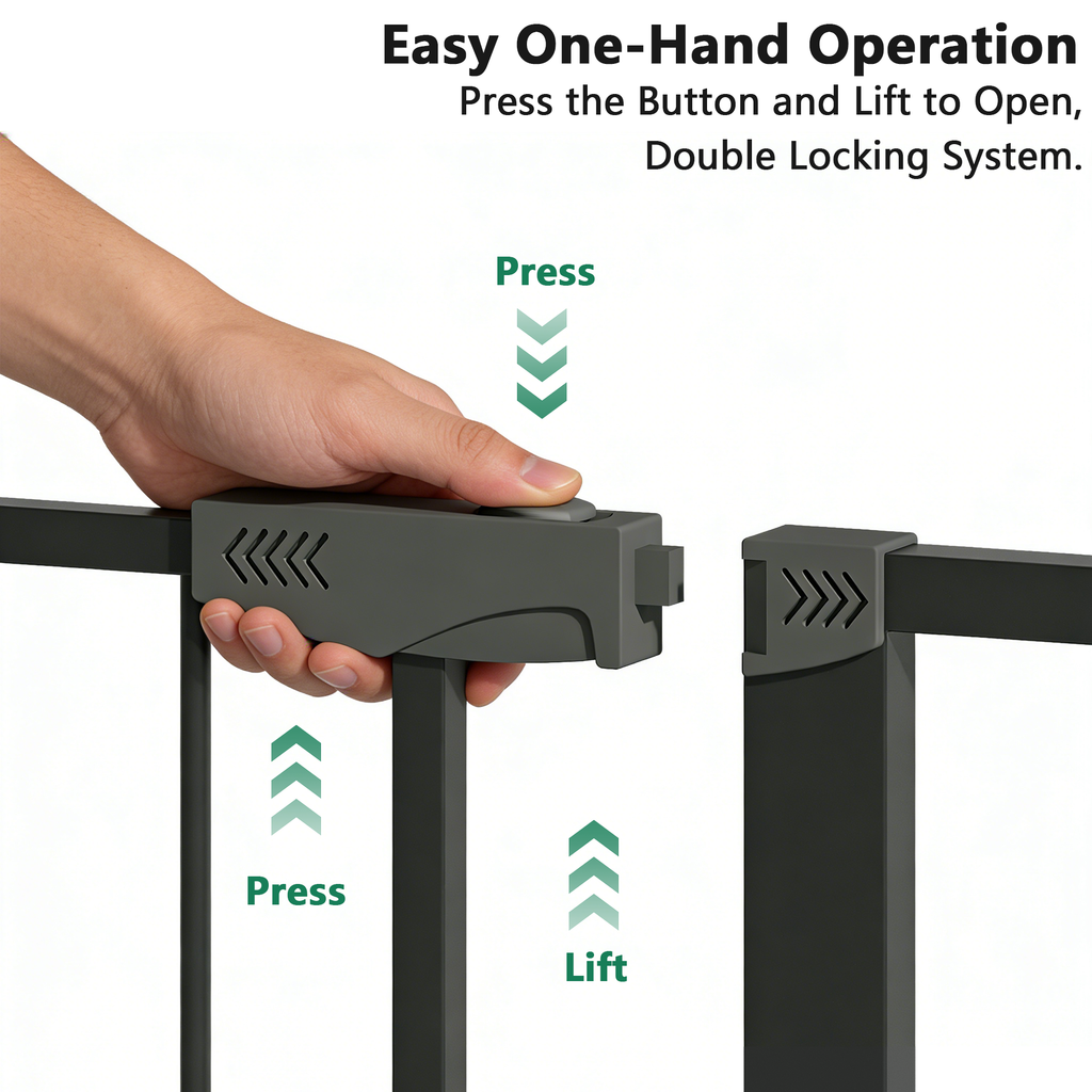 Baby Gate with Cat Door, 29.5-44.1' Metal Pet Door for Stairs & Doorways,Pressure Mounted,No Tools Needed, Black | Premium Ho