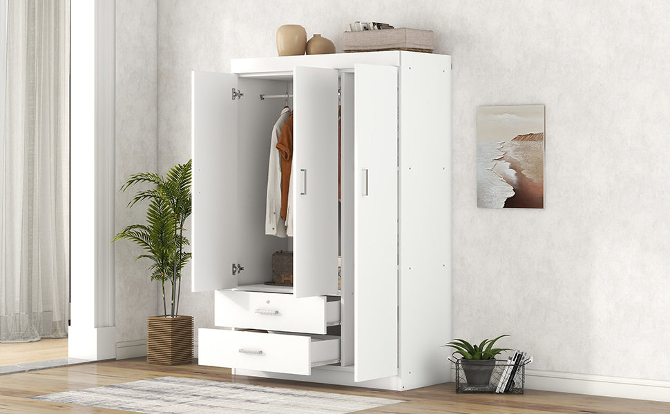 3-Door Wardrobe with 2 Drawers, White(OLD SKU:LP006001AAK) - Grand Goldman Shop