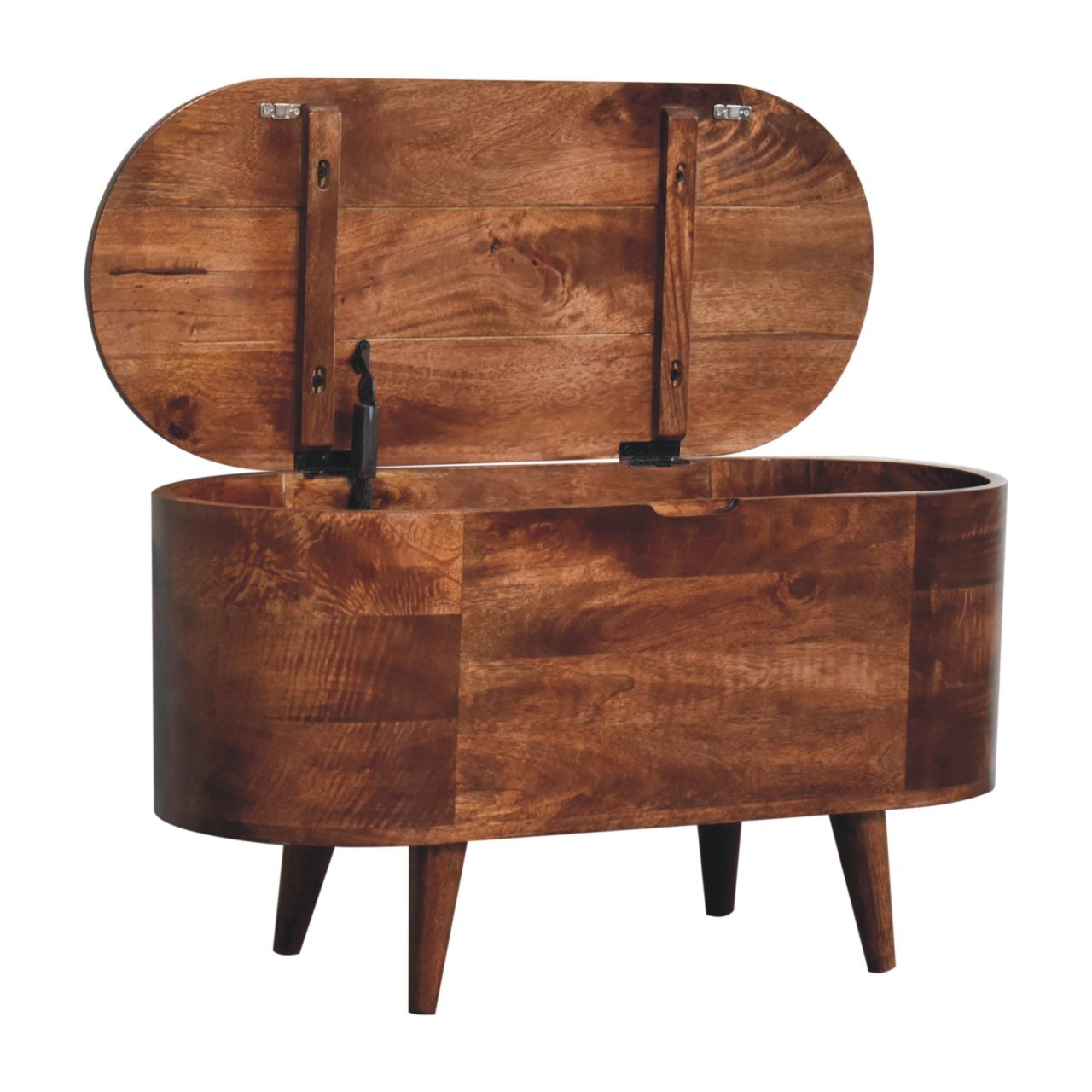 Solid Wood Honey Caramel Rounded Lid-Up Blanket Box, Nordic Legs, Brown - Grand Goldman Shop