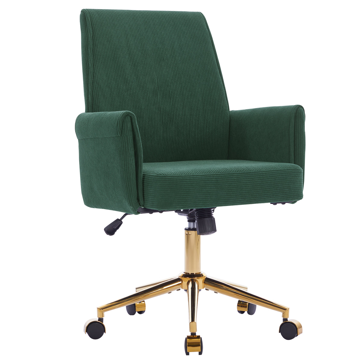 Ergonomic Mid-Back Office Chair with Striped Fabric, Green Corduroy, Adjustable Lumbar Support, Ideal for Work, Study, or Rel