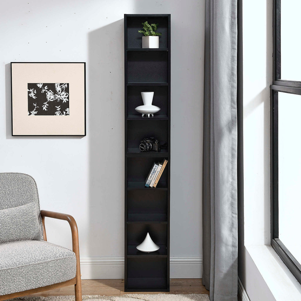 8-Tier Media Tower Rack, CD DVD Slim Storage Cabinet with Adjustable Shelves, Tall Narrow Bookcase Display Bookshelf for Home Office,Multi-functional double-decker bookcase - Grand Goldman Shop