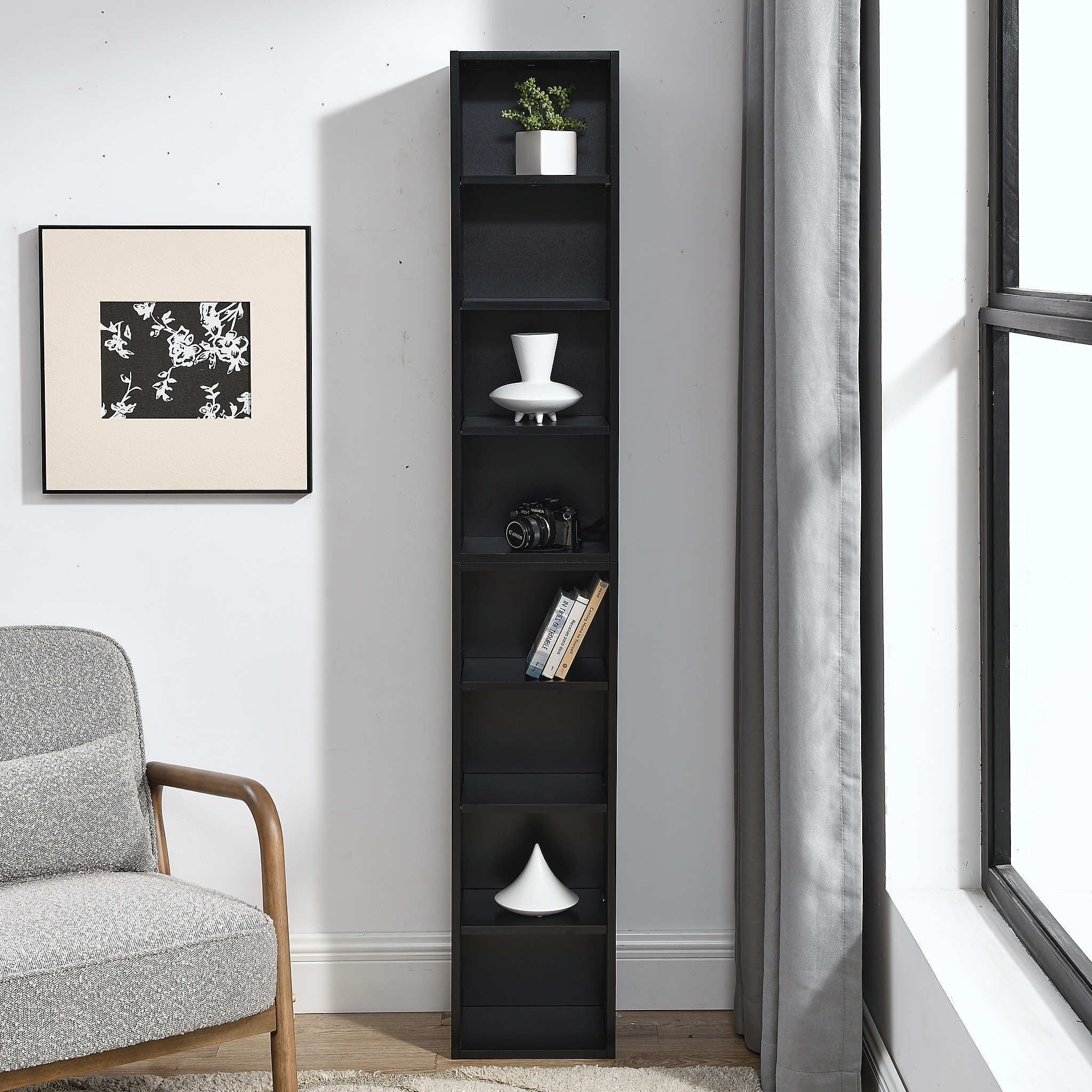 8-Tier Media Tower Rack, CD DVD Slim Storage Cabinet with Adjustable Shelves, Tall Narrow Bookcase Display Bookshelf for Home Office,Multi-functional double-decker bookcase - Grand Goldman Shop