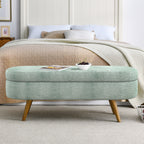 Cyan Ottoman Oval Storage Bench with Rubber Wood Legs, Gray Fabric, 43.5'x16'x16' - Grand Goldman Shop