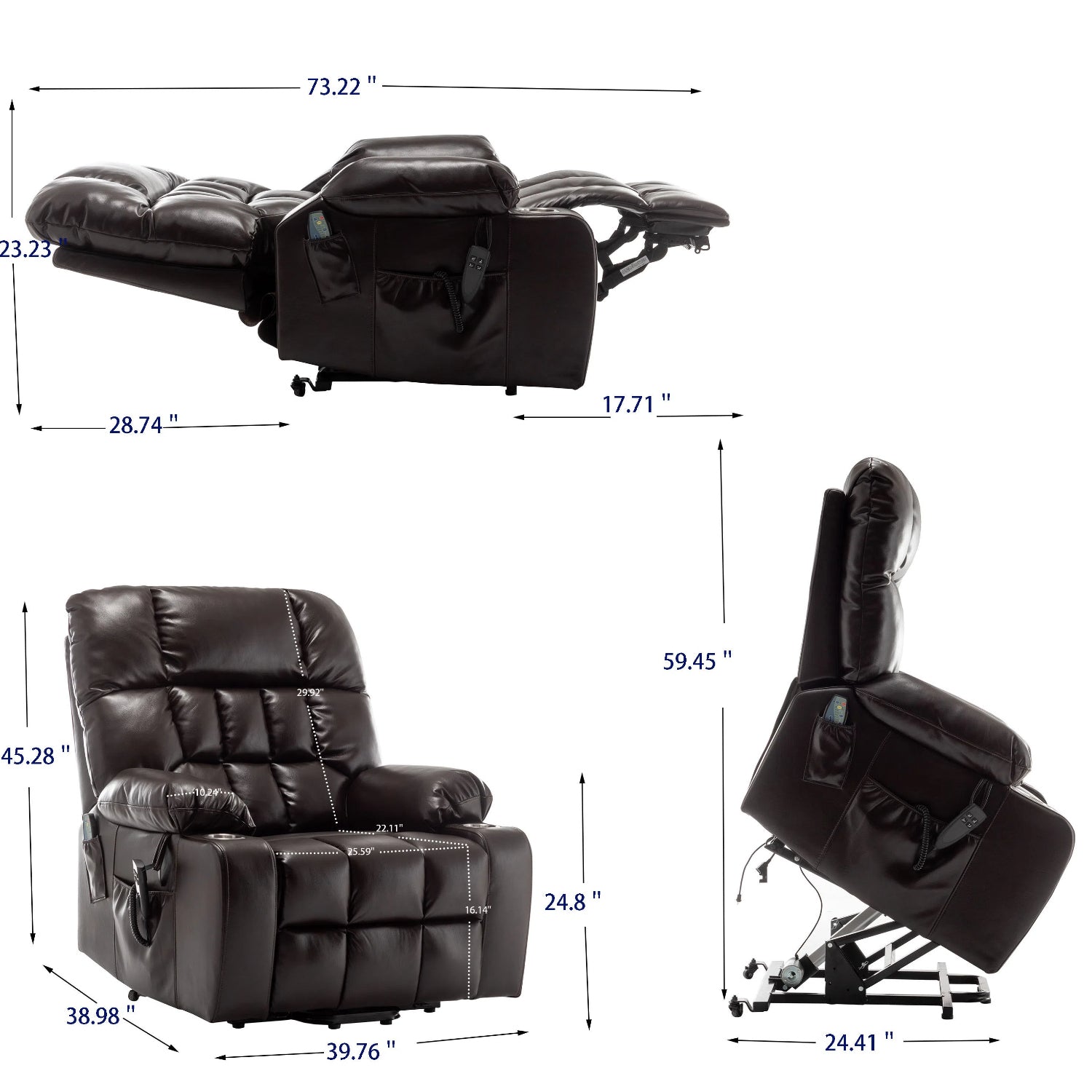 Wine Red High Density Foam Lift Chair for Big and Tall with Heat & Massage, 2 Pockets, 2 Cup Holders, Dual Remote, UL Certified OKIN Motor - Grand Goldman Shop