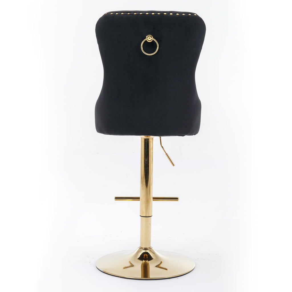 A&A Furniture Modern Swivel Velvet Barstools with Adjustable Seat Height, Comfortable Black Tufted Upholstery, Set of 2 - Grand Goldman Shop