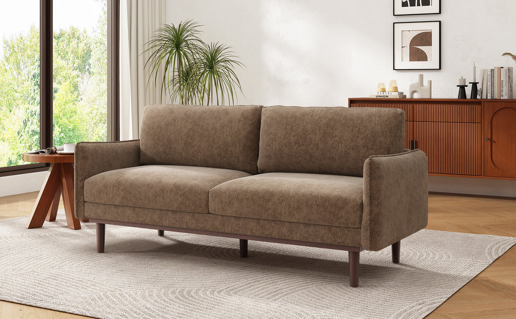 Modern Style Loveseat Sofa 75.75' with Spacious Seating, Brown Chenille Upholstery, Rubber Wood Legs, 2-Seater Couch - Grand Goldman Shop